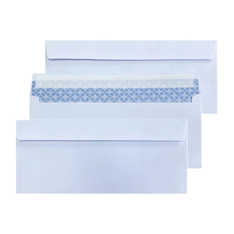 White windowless business envelope from BackupMyFilesNow, self-sealing, holds A4 paper, ideal for invoices and bills, 20 pcs shown.