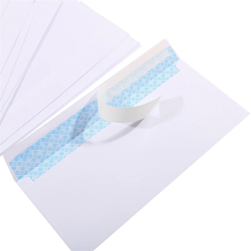 White windowless business envelope by BackupMyFilesNow.com, self-sealing, holds A4 paper, bills, invoices, 10-100pcs.