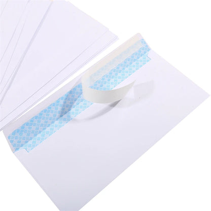 White windowless business envelope by BackupMyFilesNow.com, self-sealing, holds A4 paper, bills, invoices, 10-100pcs.