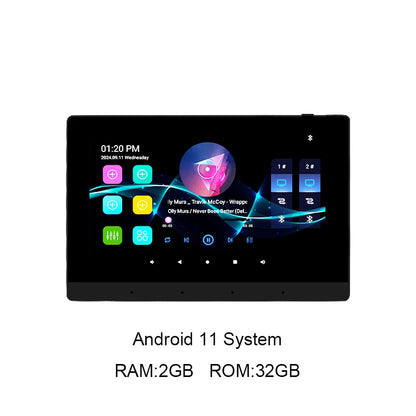 Smart Audio touch screen control panel with Android 11, WiFi, Bluetooth, and 8x30W ceiling speakers for wall-mounted audio system.