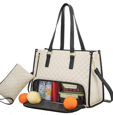 White women's insulated lunch bag from BackupMyFilesNow.com, 36x16x30cm, featuring a spacious design and secure zipper closure.