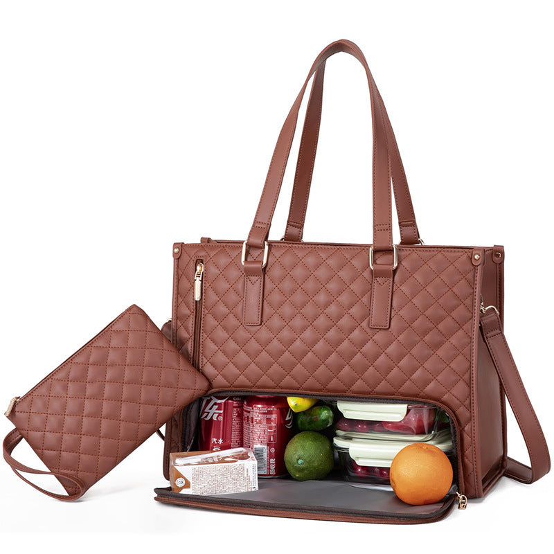 Women's insulated lunch bag in white with 36x16x30cm size, featuring a durable design for keeping food fresh.