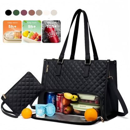 Women's insulated lunch bag in white with dimensions 36x16x30cm, designed for keeping food fresh and cool.