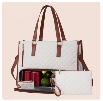 White women's insulated lunch bag from BackupMyFilesNow.com, 36x16x30cm, featuring a compact design with a zip closure and carry handle.