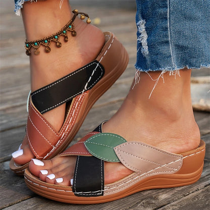 White women's wedge sandals with slip-on design, retro style, elegant summer footwear for women.