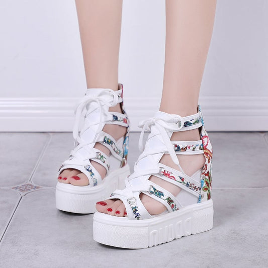 Floral Fish Mouth women's sandals with trifle bottom, stylish open-toe design, featuring colorful floral accents and comfortable sole.