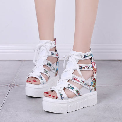 Floral Fish Mouth Women's Sandals with Trifle Bottom by BACKUPMYFILESNOW.COM® showing open-toe design and decorative floral accents