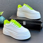 Men's lightweight casual business shoes with thick soles, white and green PU material, suitable for outdoor leisure and daily wear.