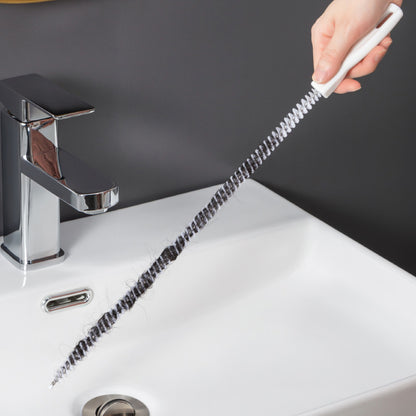 White 45cm pipe drain hair cleaner brush by BACKUPMYFILESNOW.COM® for removing hair clogs from pipes.