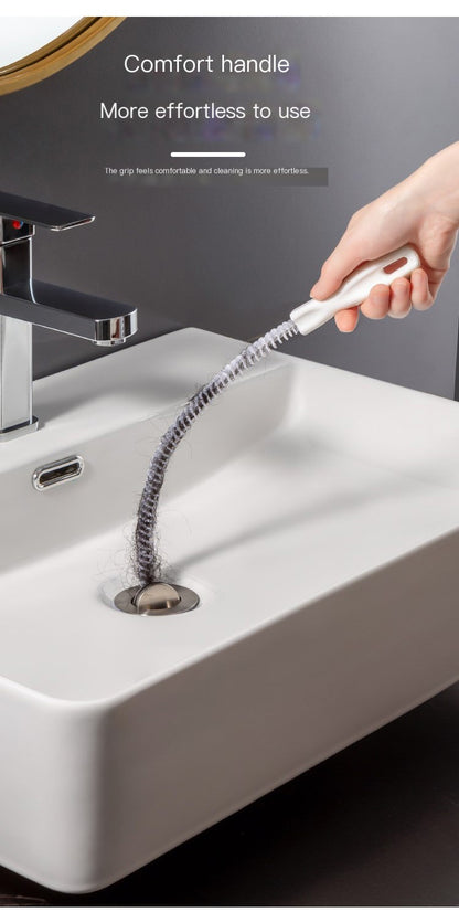 White 45cm Pipe Drain Hair Cleaner Brush by BACKUPMYFILESNOW.COM® for clearing hair clogs from pipes.