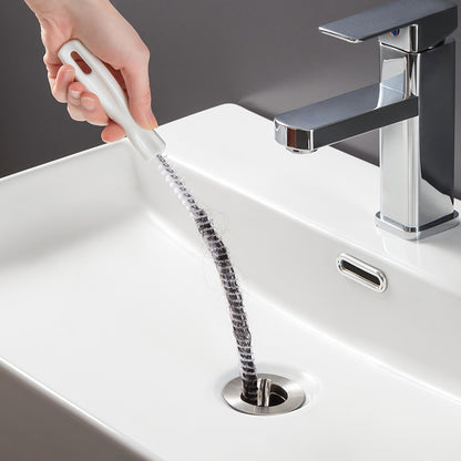 White 45cm Pipe Drain Hair Cleaner Brush by BACKUPMYFILESNOW.COM® for removing hair clogs from drains.