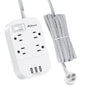 White 5ft Dorm Room Essentials extension cord with power strip, USB ports, flat plug, wall mountable, overload protection for home office