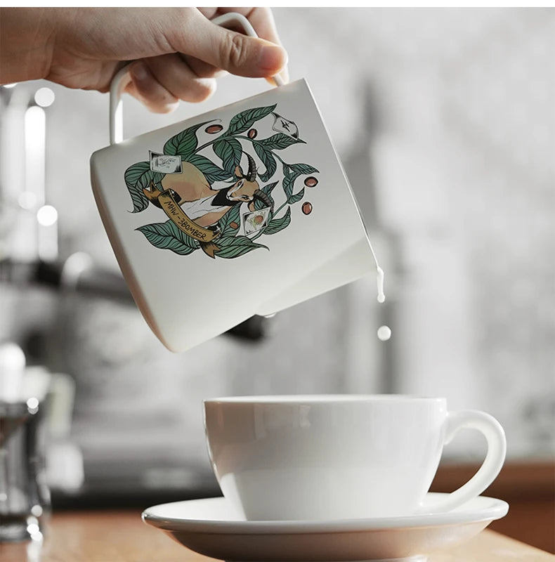 Stainless steel MHW-3BOMBER milk frothing pitcher for coffee, latte art, and espresso steaming, 500/600ml capacity.
