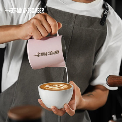 Stainless steel MHW-3BOMBER 500ml milk frothing pitcher for coffee and latte art, ideal for baristas and espresso steaming.