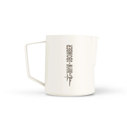 Stainless steel MHW-3BOMBER milk frothing pitcher, 500/600ml size, ideal for coffee latte art and barista steaming.