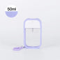 White 50ml vegan hand sanitizer spray with keychain, scented alcohol water dispenser for travel and personal use.