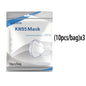 White KN95 masks in a 50-pack with 5-layer breathable design, elastic ear loops, and adjustable nose bridge for dustproof daily use.