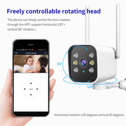 White 1080p WiFi PTZ outdoor security camera with AI detection, featuring dual-frequency 5G connectivity and remote pan-tilt control.