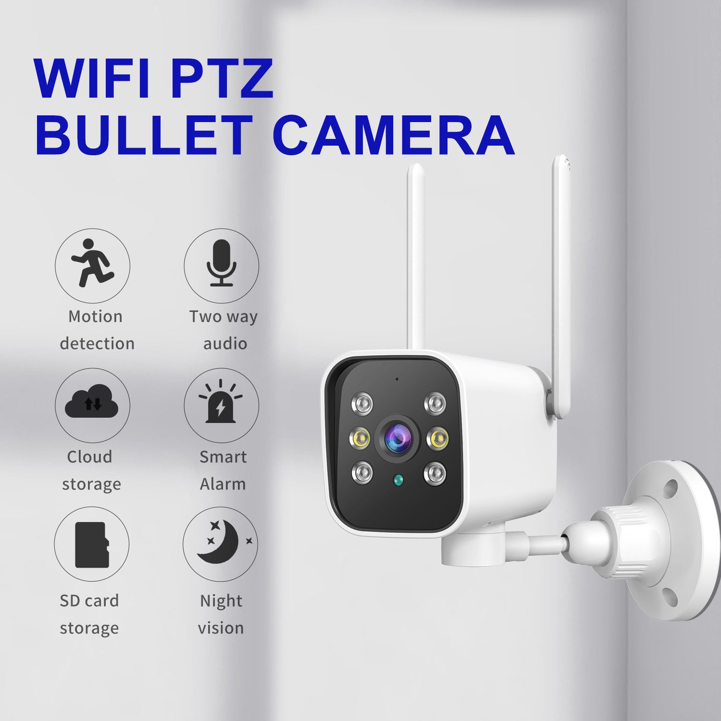 White 1080p WiFi PTZ outdoor security camera with AI detection, dual 5G frequency for reliable surveillance.