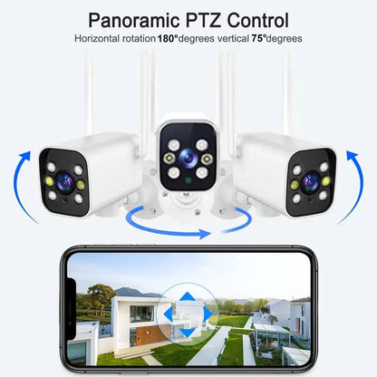 Outdoor 1080p WiFi PTZ security camera with AI detection, white color, dual-frequency 5G, weatherproof for outdoor surveillance