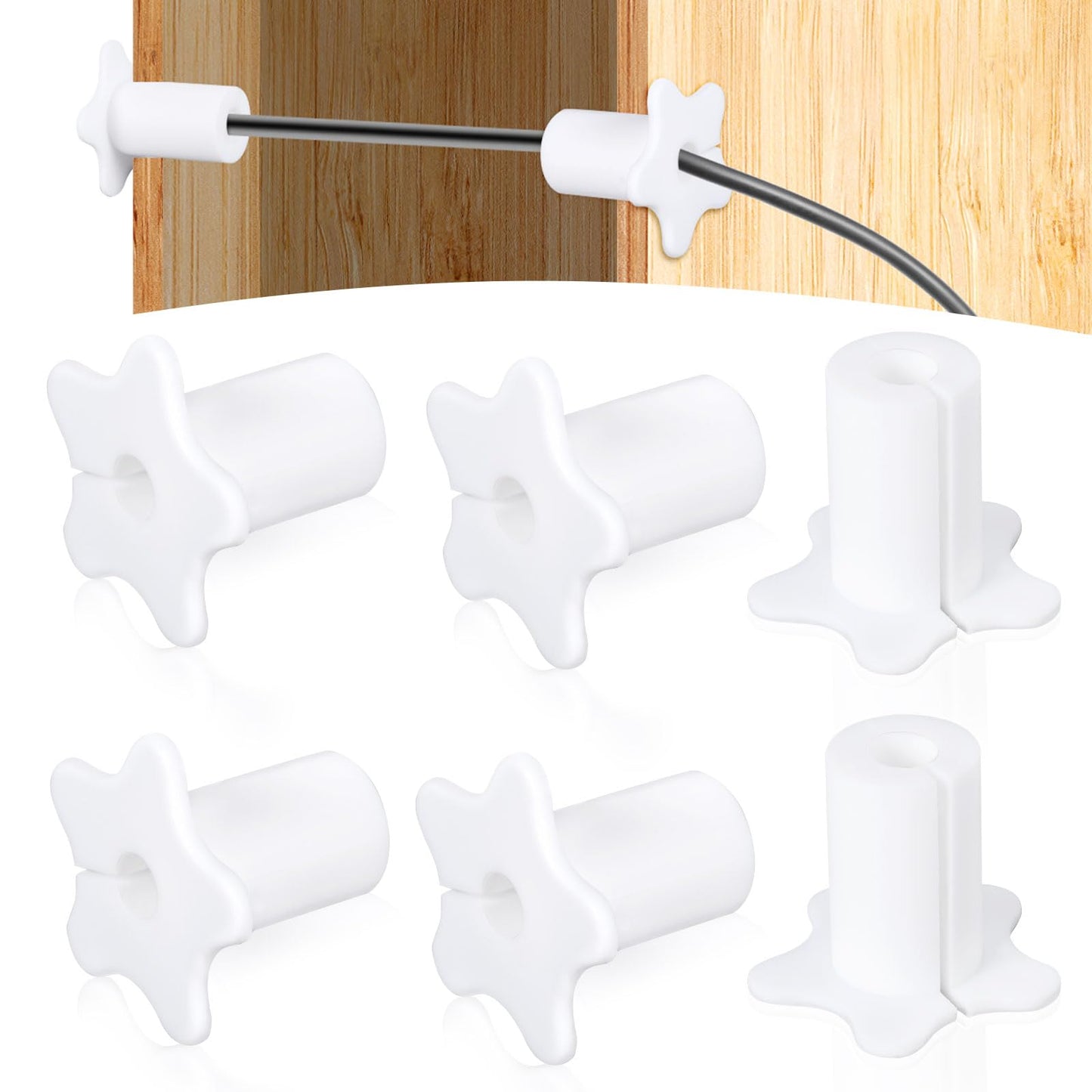 White 6-piece Cable Routing Kit for Starlink with silicone cable feed bushings and grommets for 5/8 inch Ethernet cables in wall holes.