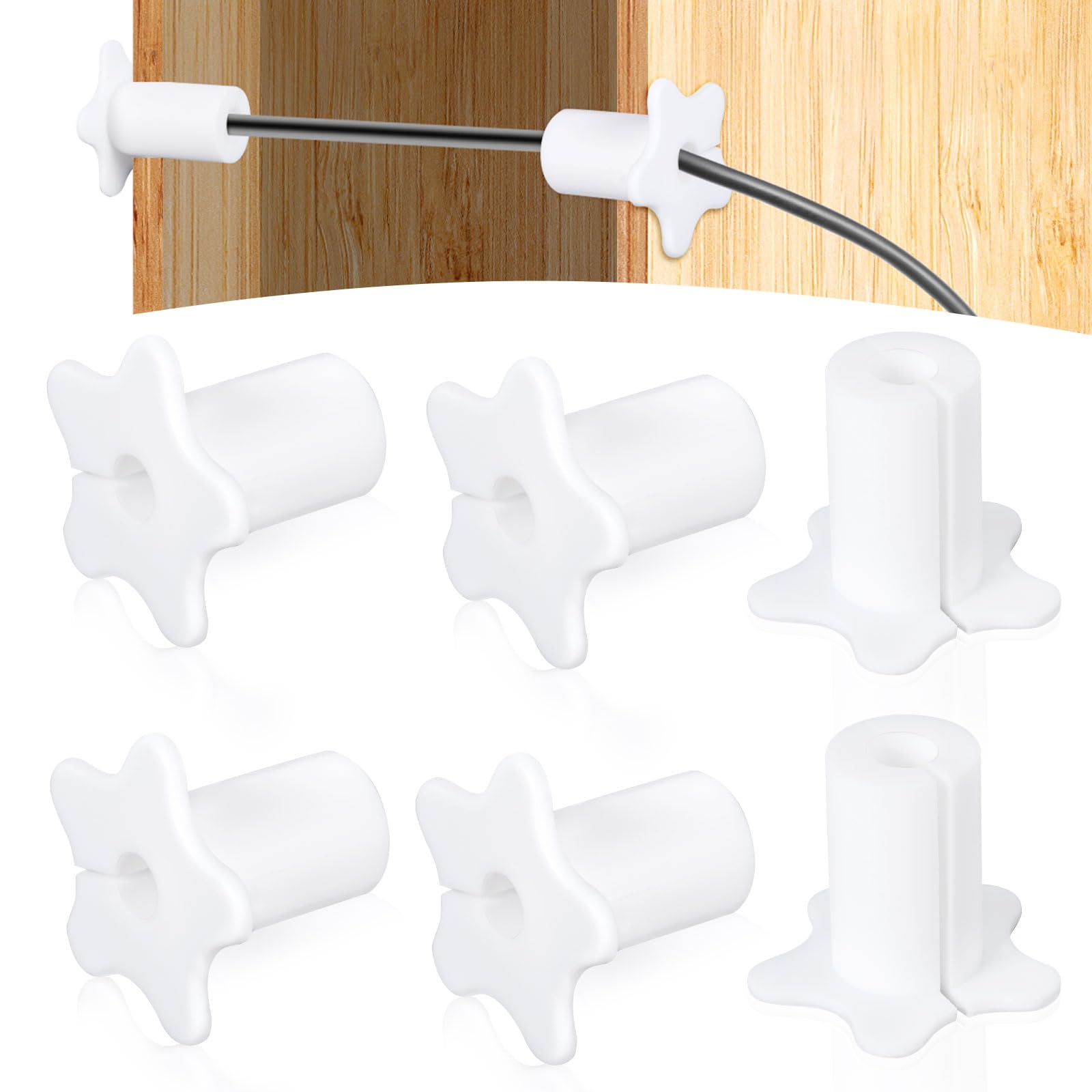 White 6-piece Cable Routing Kit for Starlink with silicone cable feed bushings and grommets for 5/8 inch Ethernet cables in wall holes.
