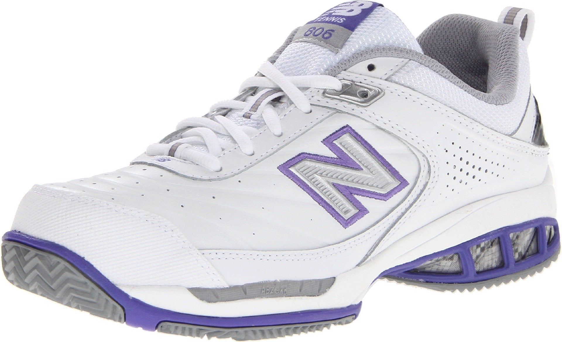 White New Balance women's 806 V1 tennis shoe in size 7.5 wide, featuring a supportive athletic design.