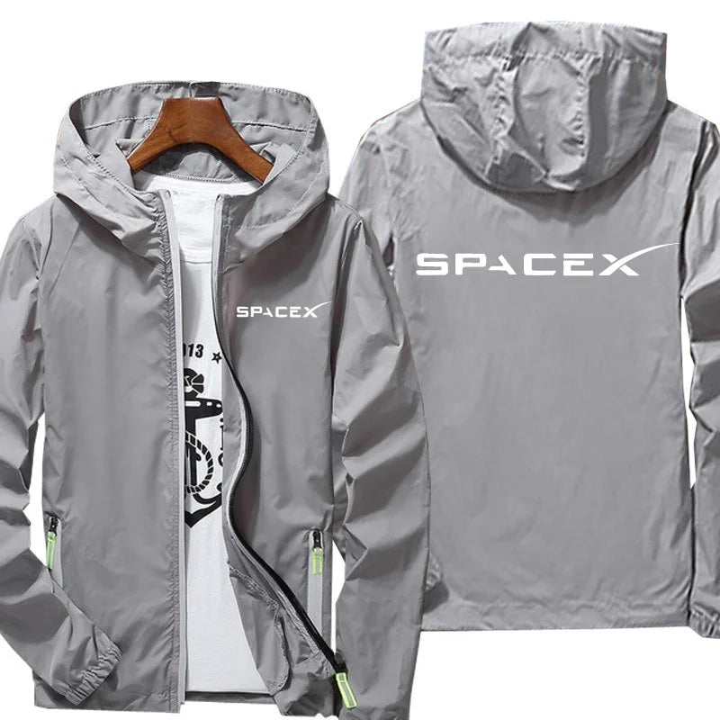 White SpaceX logo hoodie from BACKUPMYFILESNOW.COM®, oversized 7XL casual hooded jacket suitable for spring and autumn.