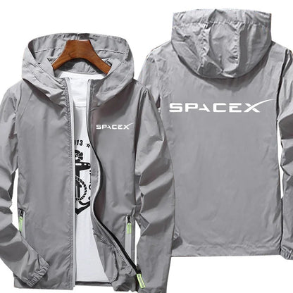 White SpaceX logo hoodie from BACKUPMYFILESNOW.COM®, oversized 7XL casual hooded jacket suitable for spring and autumn.
