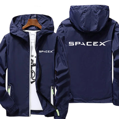 White SpaceX logo hoodie by BACKUPMYFILESNOW.COM®, oversized 7XL, casual zip-up jacket with hood, suitable for spring and autumn.