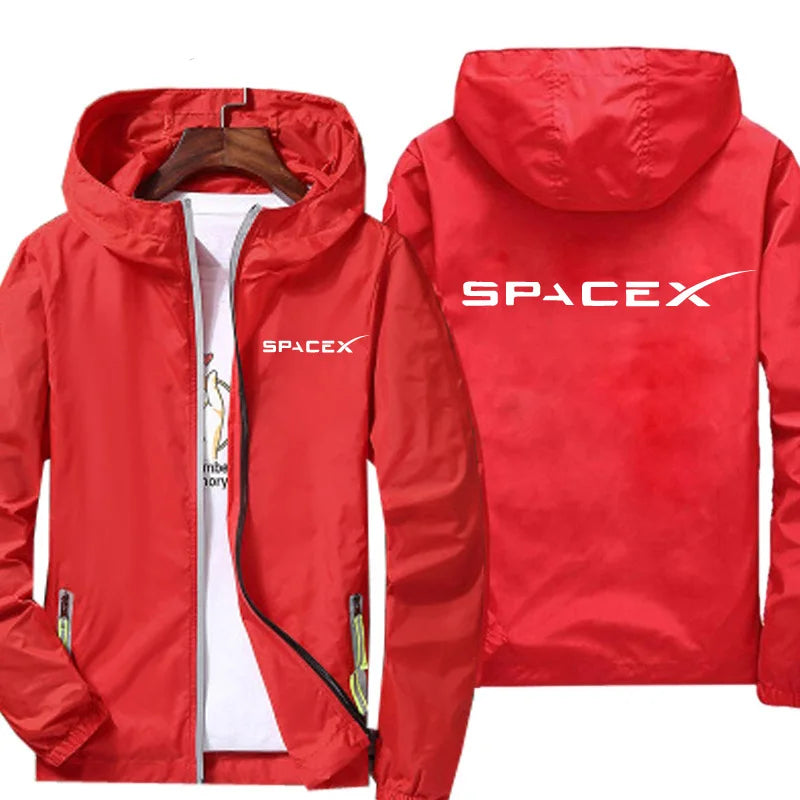 White SpaceX logo hoodie from BACKUPMYFILESNOW.COM®, oversized 7XL zip-up jacket with casual design, suitable for spring and autumn.