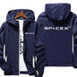 White SpaceX logo hoodie from BackupMyFilesNow, oversized 7XL casual spring/autumn hooded cycling jacket with zipper and pilot style.
