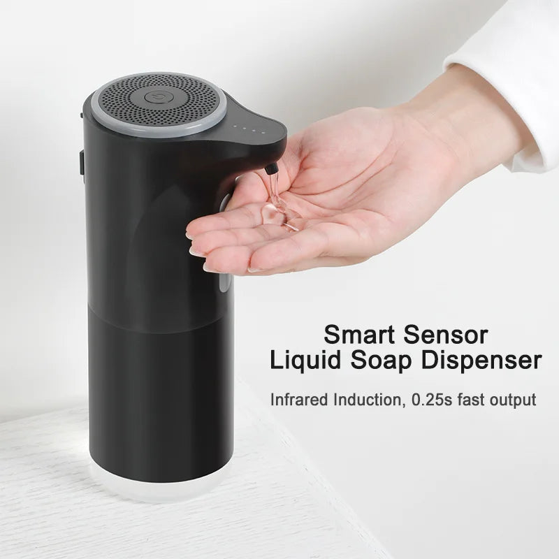 White automatic touchless soap and shampoo dispenser made of ABS for bathroom use, suitable for hotel or home bathrooms.