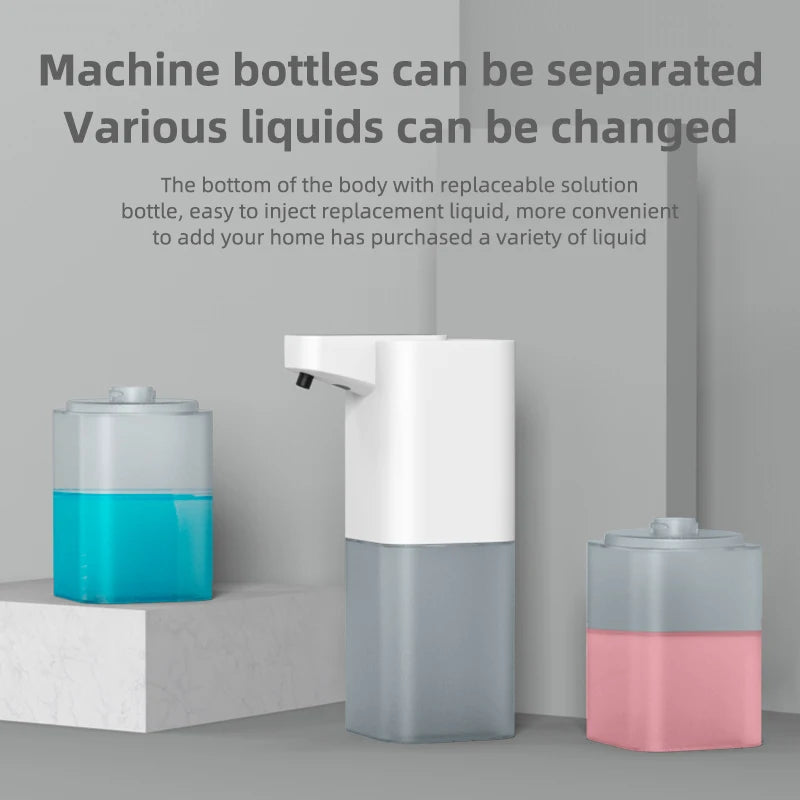 White automatic inductive soap dispenser for foam and alcohol spray, ideal for smart hand washing and phone cleaning.