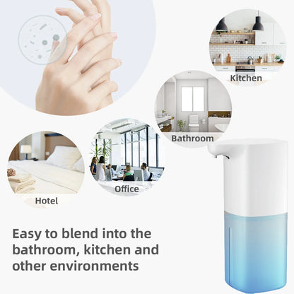 White automatic inductive soap dispenser for foam hand washing and alcohol spray, suitable for smart phone cleaning.