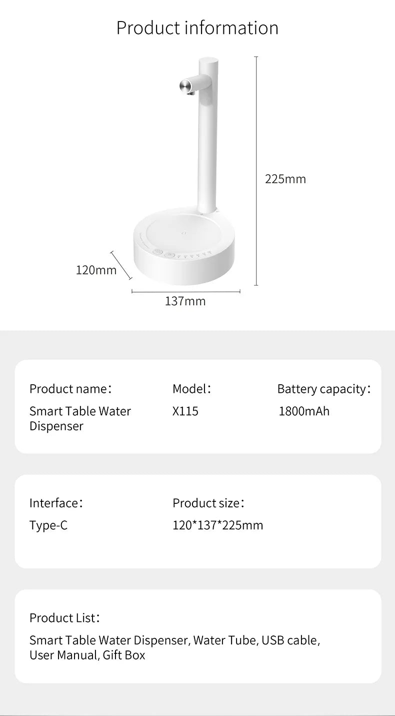White BACKUPMYFILESNOW.COM® automatic pumping water dispenser showing a sleek, modern design with a spout for easy water pouring.