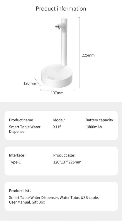 White BACKUPMYFILESNOW.COM® automatic pumping water dispenser showing a sleek, modern design with a spout for easy water pouring.