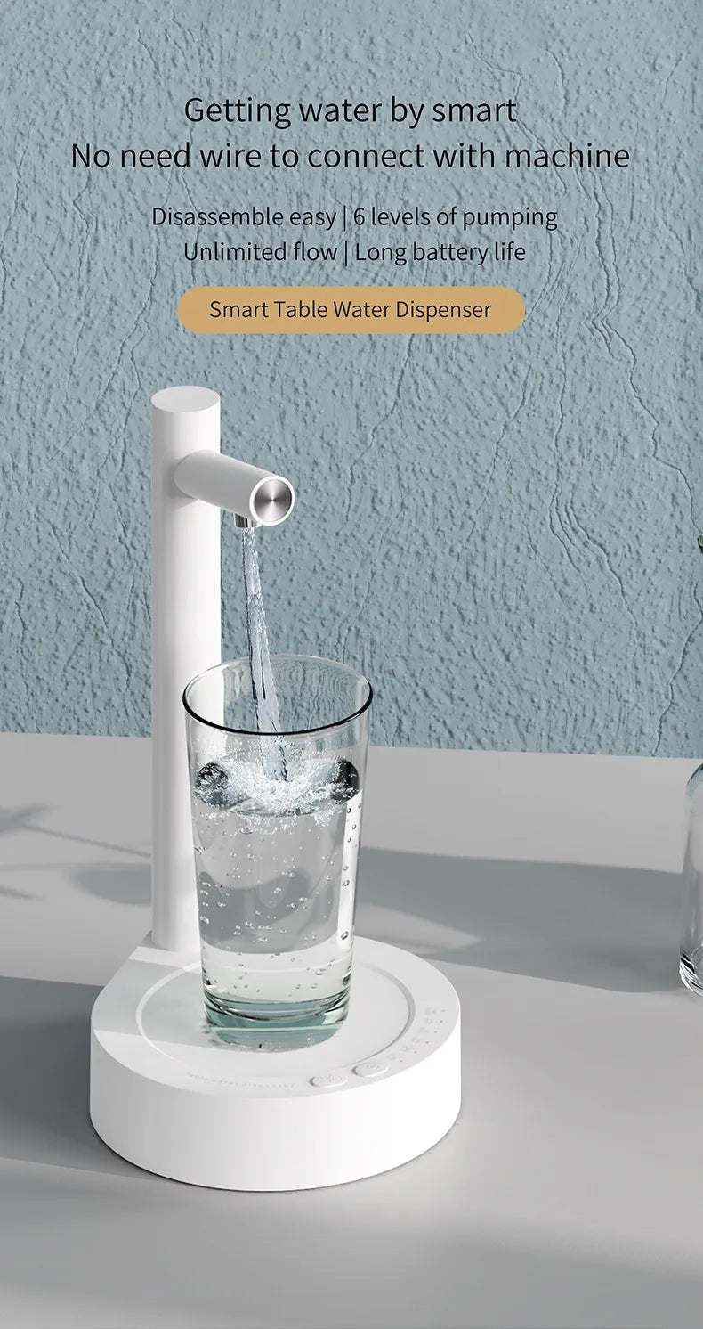 White BACKUPMYFILESNOW.COM® automatic pumping water dispenser with a sleek design and user-friendly operation.