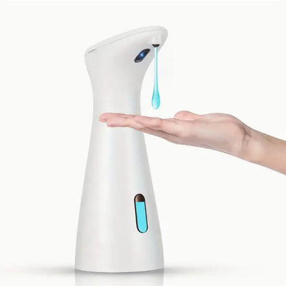 White automatic sensor hand sanitizer and soap dispenser with touchless operation for kitchen, bathroom, or toilet use.