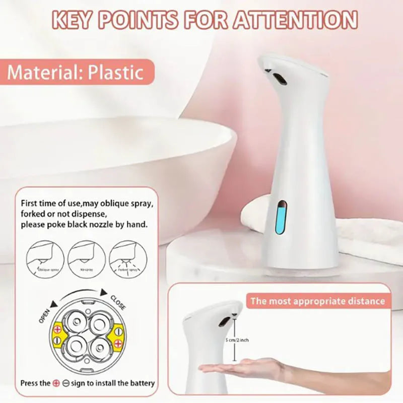 White automatic sensor hand sanitizer and soap dispenser with smart distance sensing for kitchen, bathroom, or toilet use.