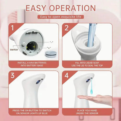 White automatic sensor hand sanitizer and soap dispenser with smart distance sensing for kitchen, bathroom, or toilet use.
