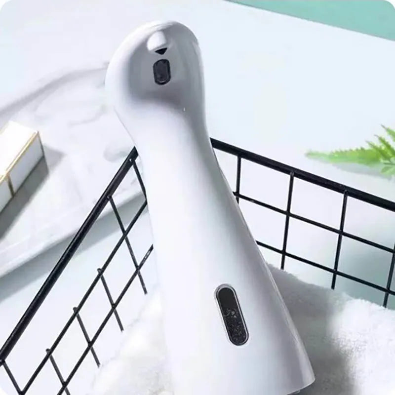 White automatic sensor hand sanitizer and soap dispenser with smart distance sensing for kitchen, bathroom, and home use.