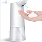 White automatic soap dispenser by BackupMyFilesNow.com with touchless infrared sensor and IPX6 waterproof design.