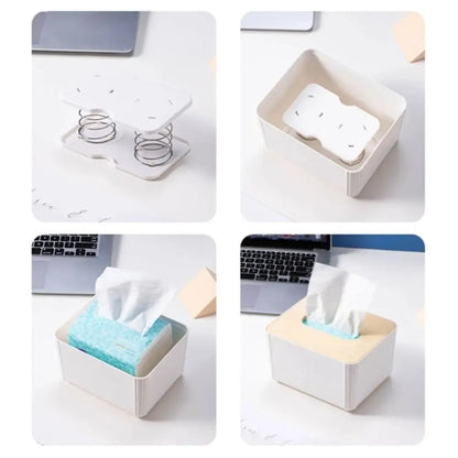 White plastic tissue box with double high-elasticity spring design for paper towels, practical and durable for household use.