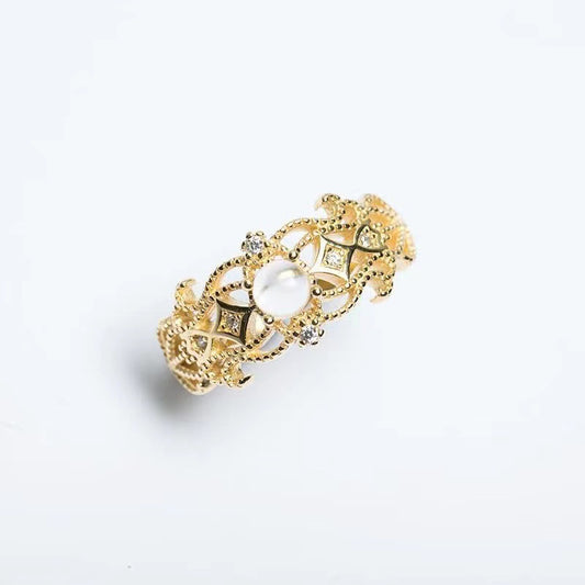 Adjustable women's ring featuring white crystal inlay, showcasing elegant jewelry design by BACKUPMYFILESNOW.COM®.