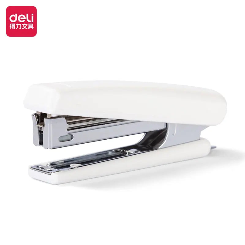 White Deli Easy-Force small needle-type stapler by BackupMyFilesNow.com, designed for students and offices, compatible with 10# staples.