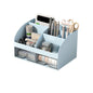 White desktop organizer with drawers, sturdy tabletop storage box for office supplies and makeup, multi-compartment design.