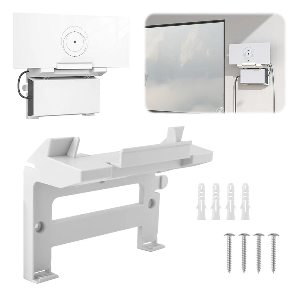 White Starlink Gen 3 router mount with 2-in-1 power supply brackets, space-saving satellite internet kit mounting bracket.