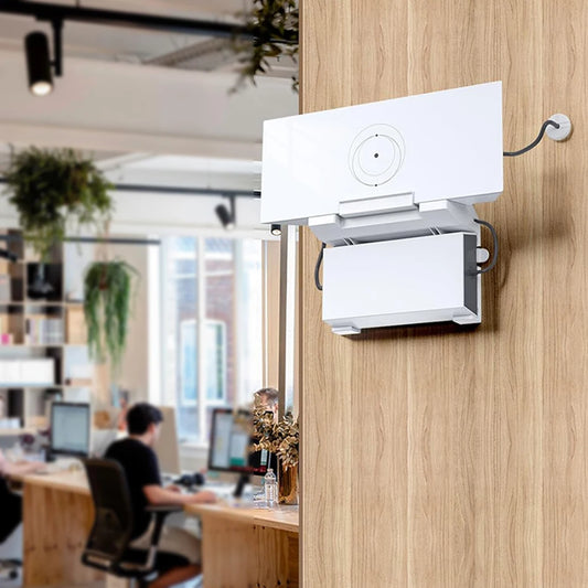 White 2-in-1 wall mount bracket for Starlink Gen 3 router and power supply, space-saving design by BACKUPMYFILESNOW.COM®.
