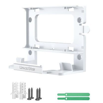 White ABS wall mount bracket for Starlink Gen 3 router and power supply, space-saving satellite internet kit rack holder.